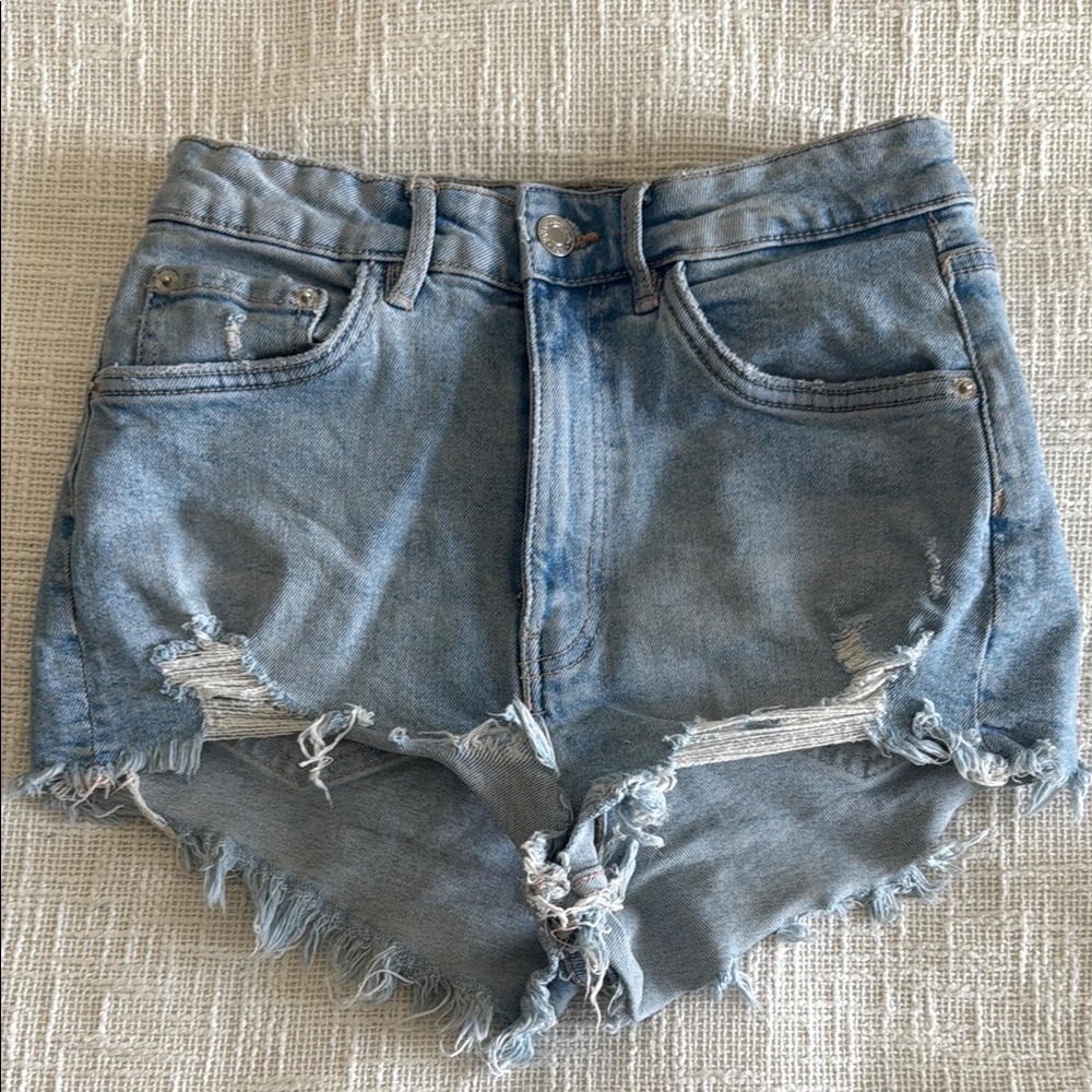 Zara Light Blue Distressed Jean Shorts